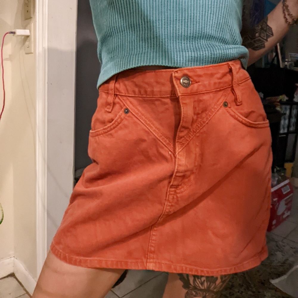 Orange denim skirt